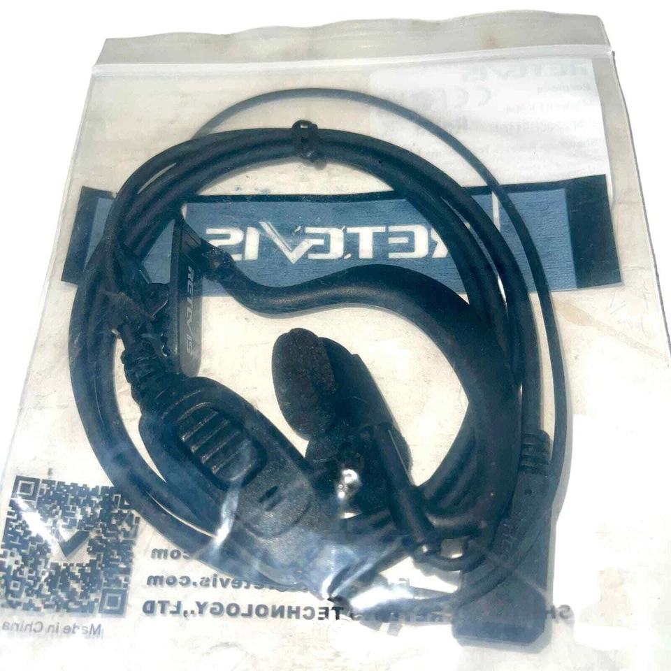 Retevis 2-Pin Ear hook Earpiece EEK004 W/ Collar Clip & PTT Button Black - Image 4 of 4