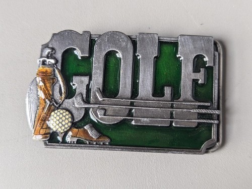 vintage GOLF belt buckle SISKIYOU pewter ENAMEL cowboy 1980s western