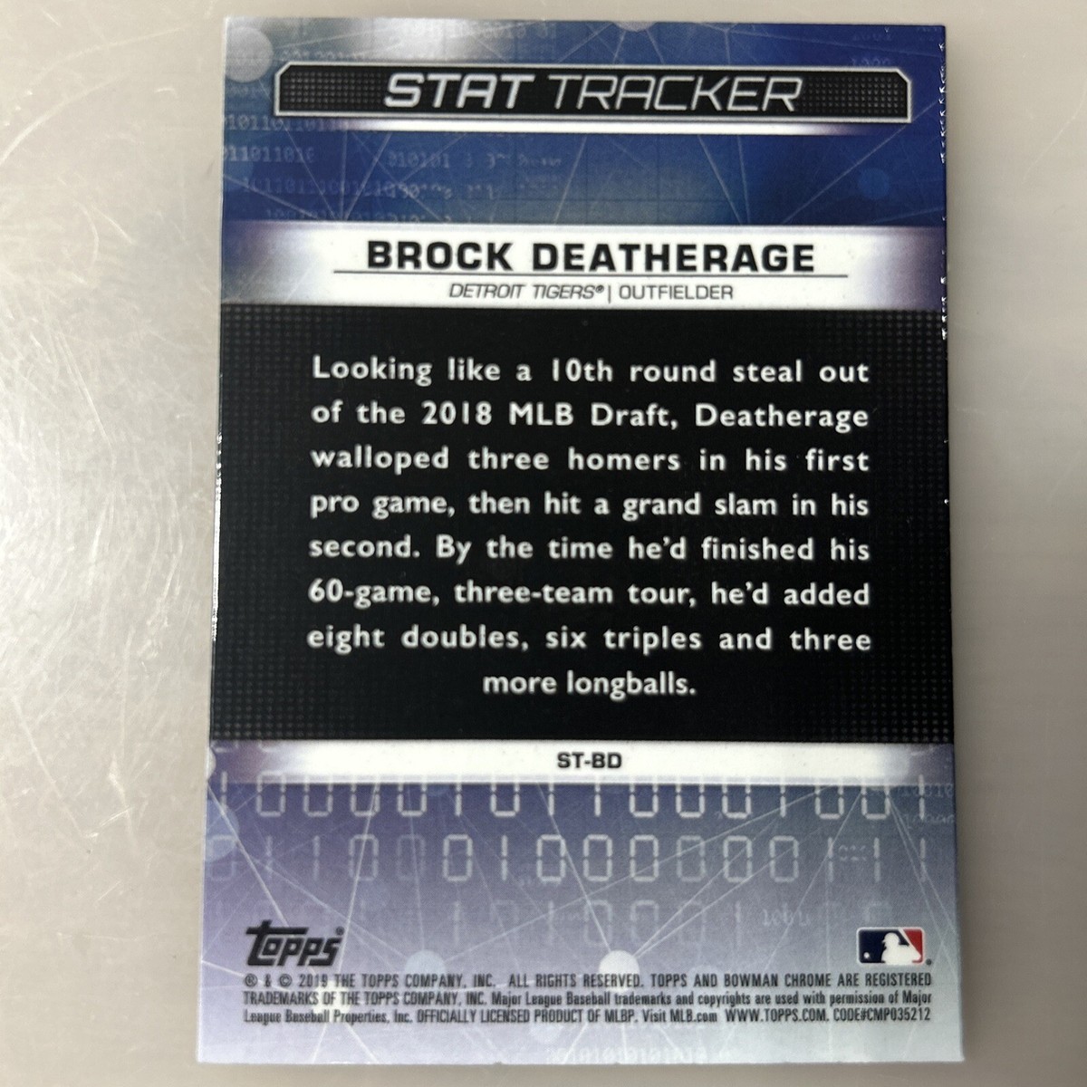 2019 Bowman Chrome Brock Deatherage Stat Tracker #ST-DC Detroit