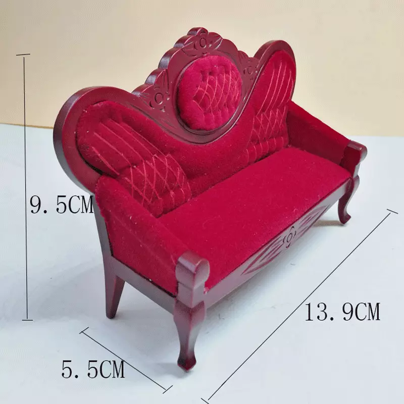 Mini Furniture Doll HouseToy Finished Living Room Decoration Red Couch Sofa