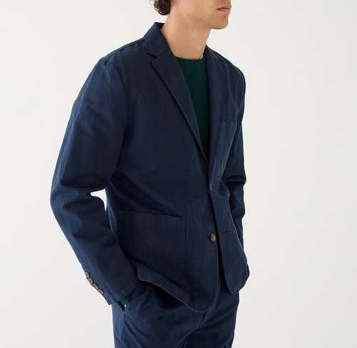 J.CREW Traje Chaqueta y Pantalones Azul Marino Blazer Algodón Lino Chino 40 34 Conjunto Completo Informal - Imagen 3 de 15