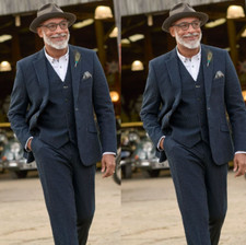 Navy Blue Men's Suit Seersucker Summer Formal Business Wedding Groom Tuxedo 3Pcs