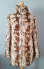 Vtg Edina Ronay Ladies Faux Fur Long Jacket Size Xl (uk 16) Hook & Eye Fasteners