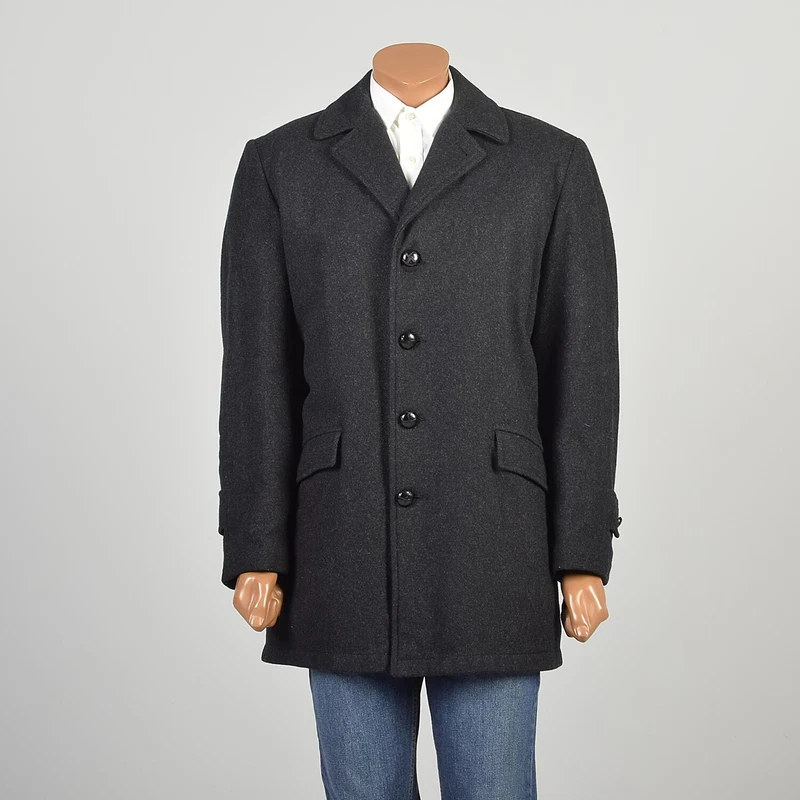  1960s charcoal wool winter hip length classic outerwear jacket