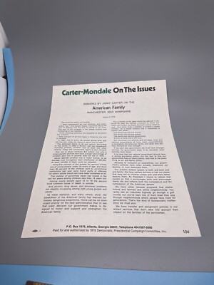 Jimmy Carter Presidential Campaign Pamphlet On The American Family 1976