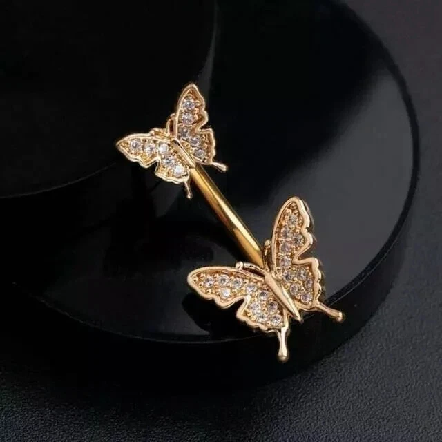 Anillo de vientre mariposa de diamantes de corte redondo de 1,20 quilates enchapado en oro rosa de 14 quilates Foto 4 de 4