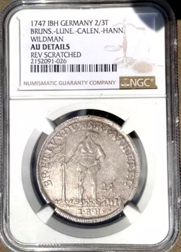 1747 German States Brunswick Luneburg Calenberg 2/3 Taler 24 MG NGC AU Germany