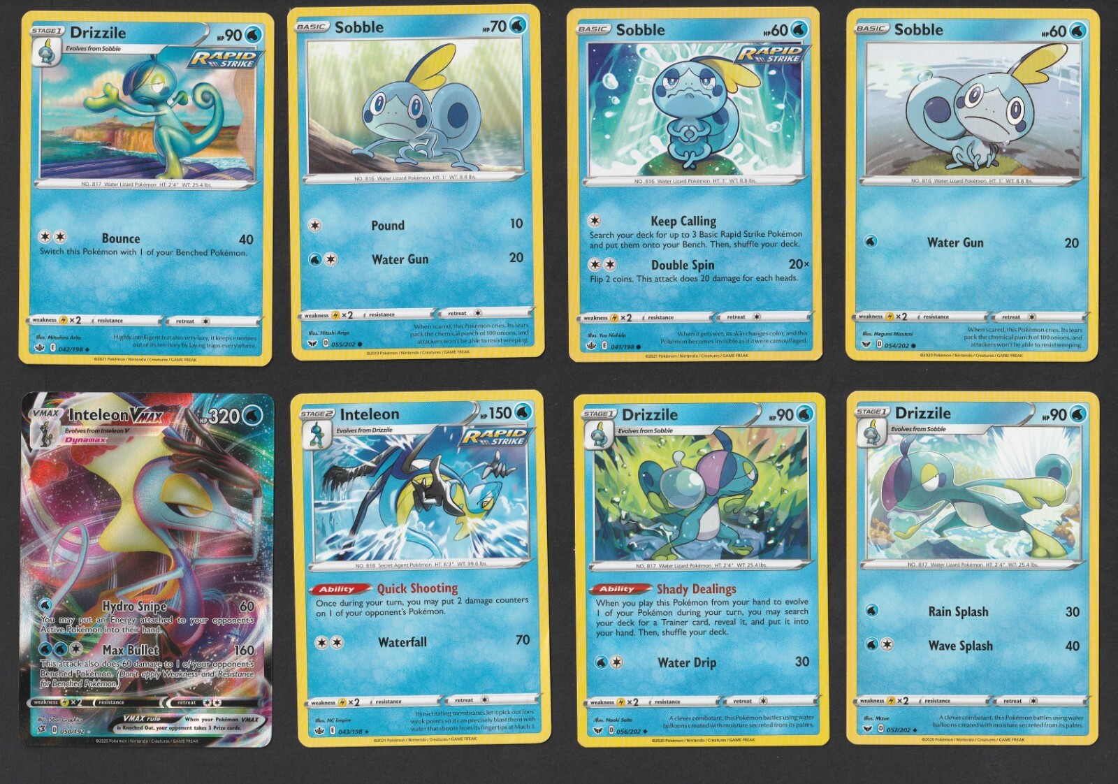Sobble Drizzile Inteleon VMAX Pokemon Card Collection Set of 9 English Holo Rare