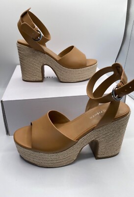 Marc Fisher Women's Brown Vetina Almond And Open Toe Casual Wedge Sandals NWB