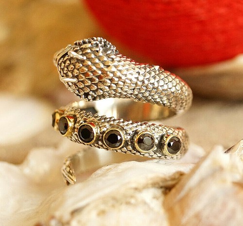 925er Silber Ring Drache Schlange Gothic 58 59 60 61 Onyx Schwarz Extrem Massiv - Bild 5 von 11