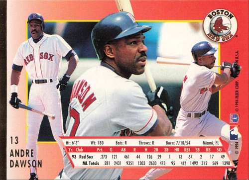 1994 Fleer Ultra Andre Dawson Boston Red Sox #13 - Picture 2 of 2