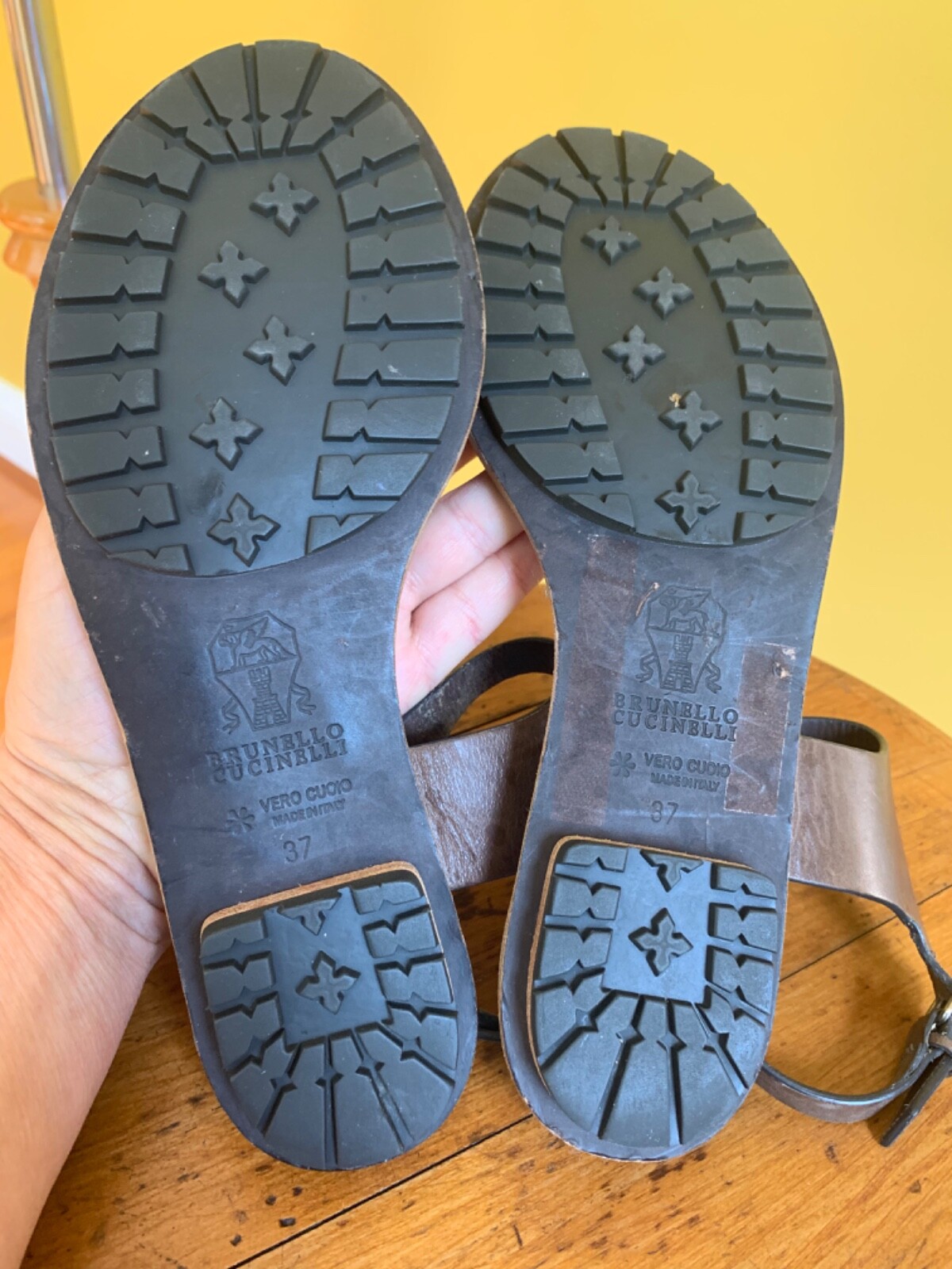 Brunello Cucinelli size 37 leather sandals bronze mon… Gem