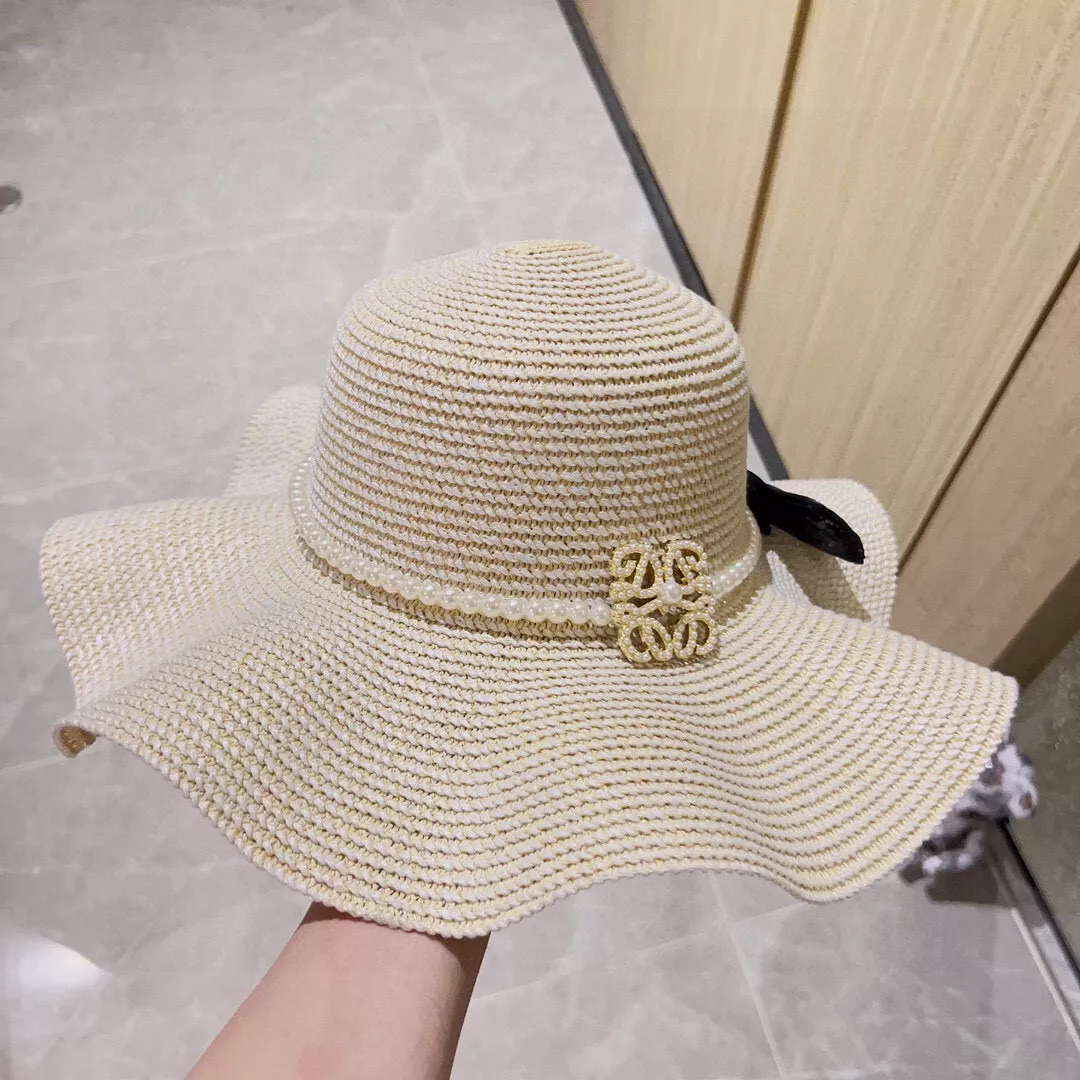 Chapeau haut de forme LOEWE style perle à volants, chapeau lavabo, chapeau paille neuf