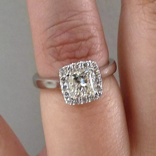 1.78TCW Princess Cut Moissanite Halo Engagement Ring 14K White Gold Plated - Picture 11 of 12