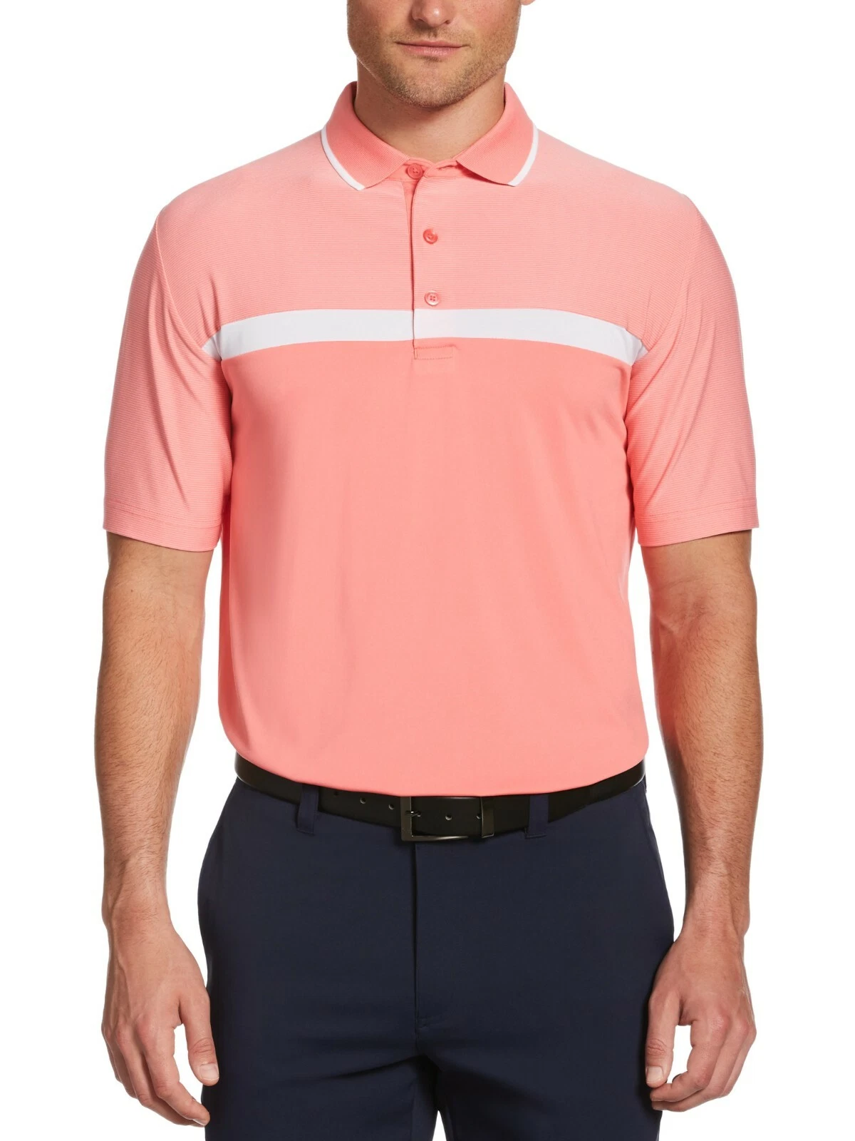 Callaway Opti-Dri Golf Shirt Mens L Color Block Coral UPF 15 Stretch NWT