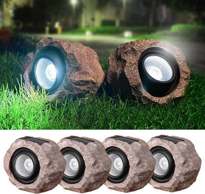 Bright Solar Rock Lights 4 Pack - Waterproof LED Spotlights for Outdoor Use