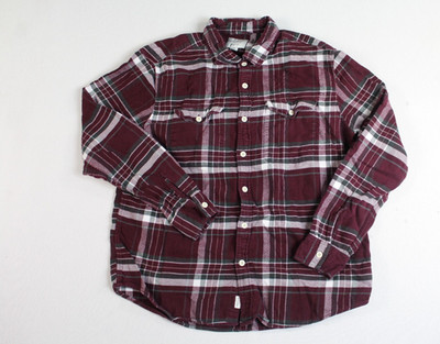 American Eagle Red Casual Button Plaid Long Sleeve Super Soft Size Large