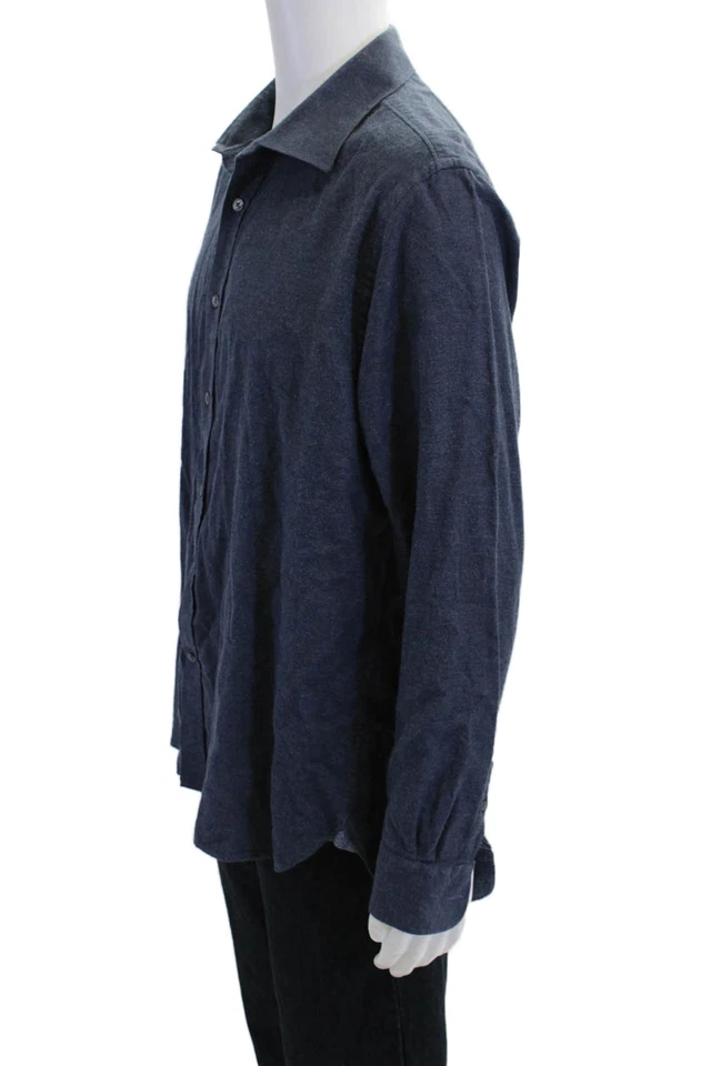 Женская рубашка Hickey Freeman с льняным воротником и длинным рукавом на пуговицах синяя размер XL - Изображение 2 из 4
