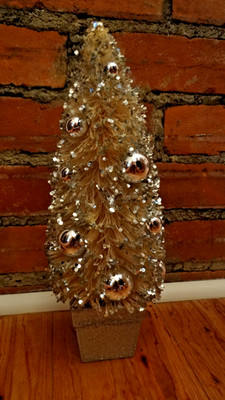 Ivory Bottle Brush Christmas Tree   Silver Glitter & Ornament Accents