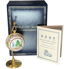 Halcyon Days Enamel Bauble Round Ornament Christmas Tree Boxing Day 2" W/ Stand
