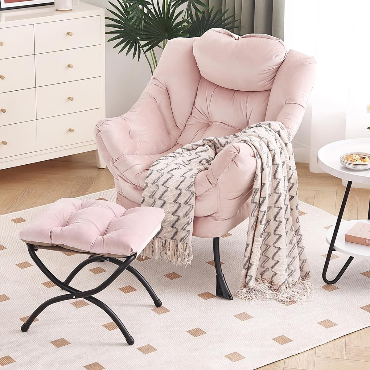 Lazy Chair with Ottoman, Modern Chair with Folding Footrest