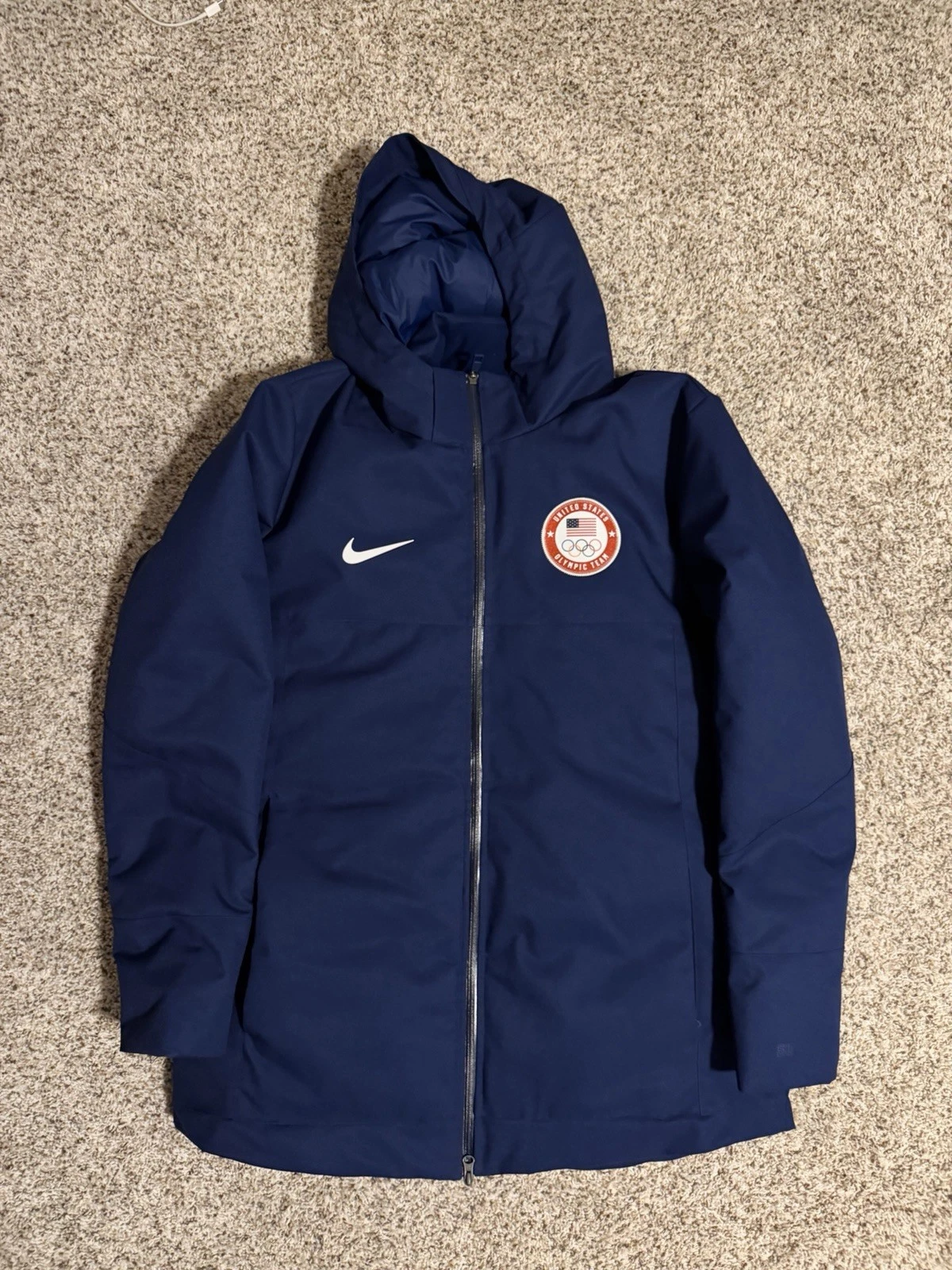 Nike Team USA Olympic 550 Down Fill Parka Jacket Large Storm Fit Shell Navy Blue