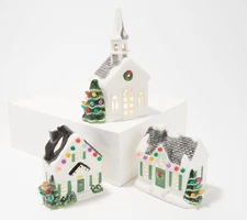 Mr. Christmas Set of 3 Mini Ceramic Village Buildings H227478 Church