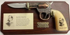 Wyatt Earp Pistol Knife W/ Wood Plaque Bullet Hook Collectable Western Gun Knife
