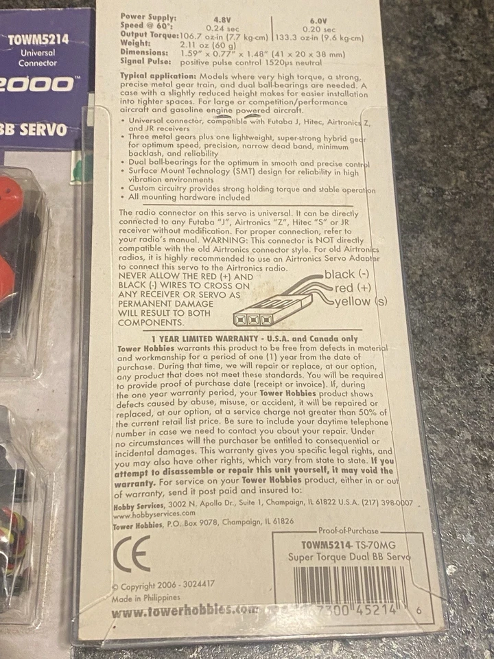 Tower Hobbies TS-70mg Servo for RC Models New Old Stock Vintage - Image 3 of 3