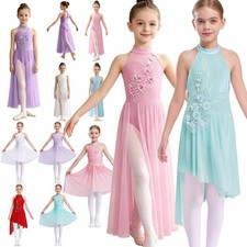 US Girl Lyrical Contemporary Floral Embroidery Performance Skating Dance Dress