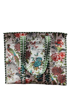 Traditional Handblock Printed Cotton Quilted Shoulder Tote Bag with Zipper