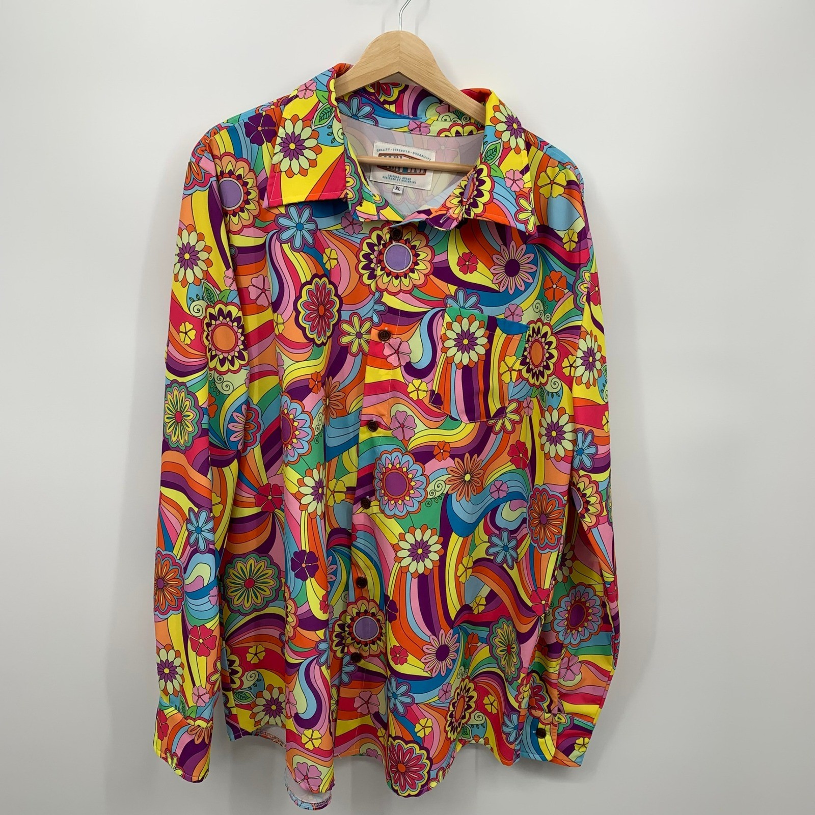 Camisa Mainfini Para Hombre XL Multicolor Excelente Psicodélica Floral Años 70 Retro Genial