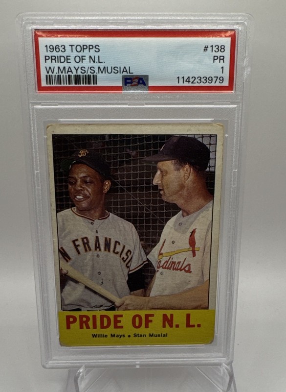 Graded Willie Mays - 1963 Topps - Stan Musial, Willie Mays #138 - PSA 1