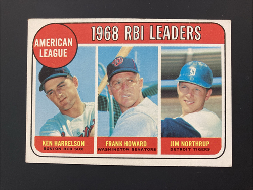 1969 Topps Baseball Card 1968 RBI Leaders Harrelson, Howard, Northrup Card #3