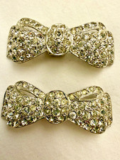 Vintage - Beautiful Bow Shaped And Rhinestone Shoe Or Dress Clips Matching Pair
