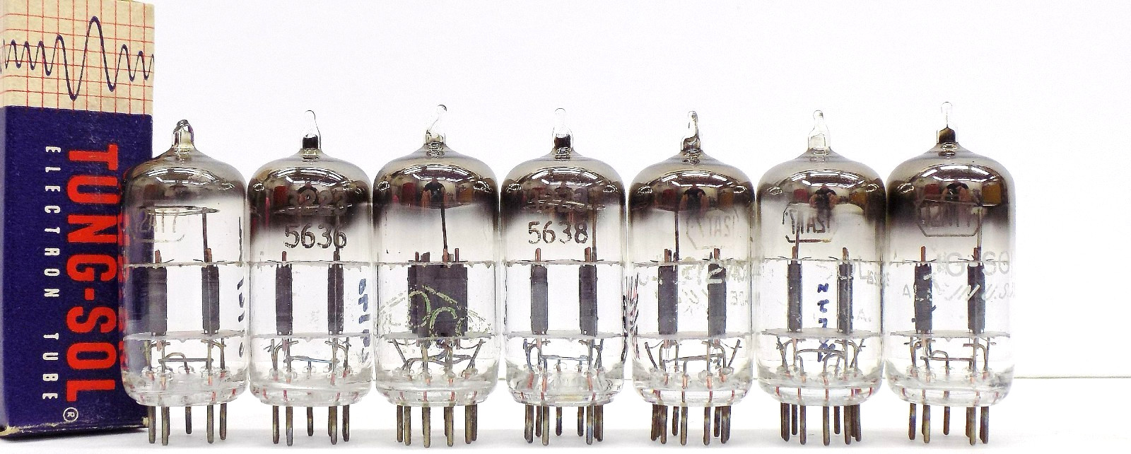 6 Nice Tested Vintage Tung Sol-Made 12AT7/ECC81 Vacuum Tubes w/Bonus Tube