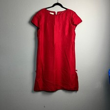 Talbots Pure Silk Red Romantic Date Night Sheath Dress Sz 16 Short SL Bow Detail