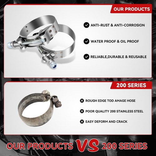 8x 2" Pipe Hose Turbo Intake Intercooler Stainless Steel T-Bolt Clamps 54-63mm - Bild 4 von 7