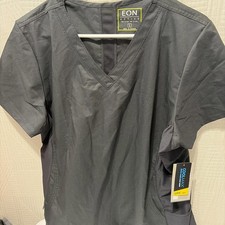 NWT EON by Maevn Cool Max Sporty Black V-Neck 4-Pocket Scrub Top Women's L