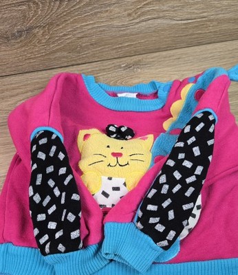 Vintage Hush Puppies Pink Blue Crewneck Sweater with Cat Graphic 18 Months