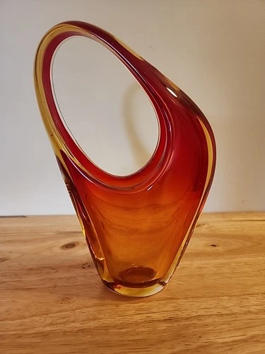 Vintage Mid Century Murano Glass Assemectrical Glass Basket Vase