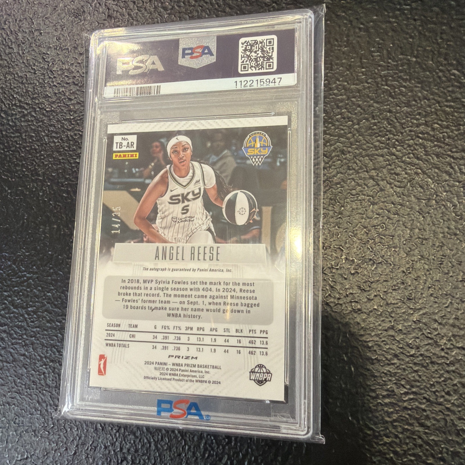 2024 Prizm WNBA Angel Reese Throwback Signatures Teal Rookie Auto #14/35 PSA 10 view 3