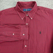 Polo Ralph Lauren Button Down Shirt Mens XL Red Black Gingham Long Sleeve Pony