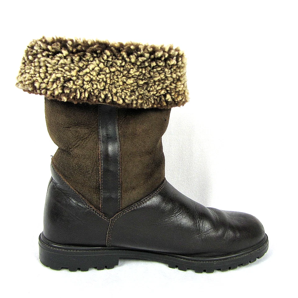 Lands' End Womens Snow Winter Boots Dark Brown Leather Faux Fur Size 9.5 VGC - Image 3 of 4