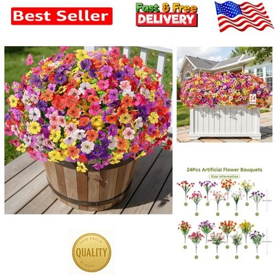 24 Bundles Artificial Flowers for Outdoors Decoration, UV Resistant Silk Faux...