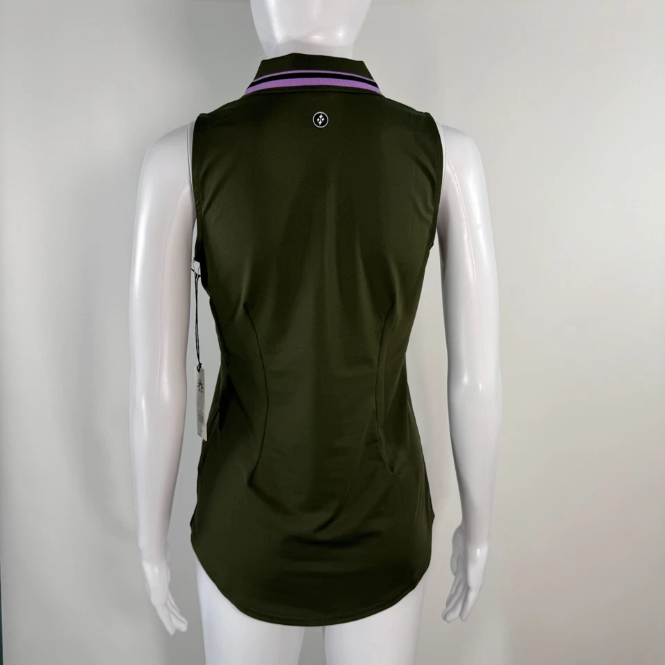 Jofit Women’s Cutaway Polo with Rib Collar Size XS Green Sleeveless Zipper Top - Image 4 of 4