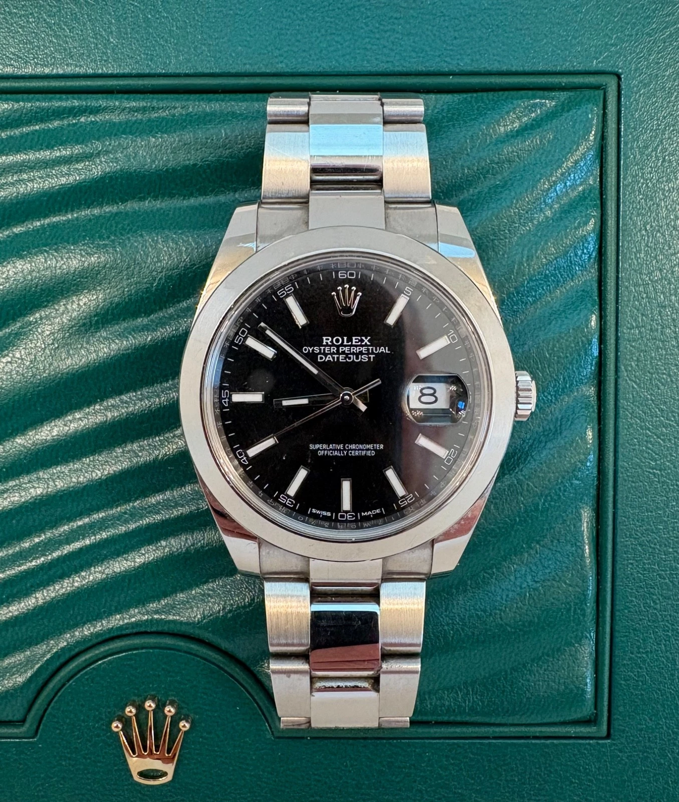 Rolex Datejust 126300 Black Stick Oyster Bracelet with Silver Bezel 41 mm