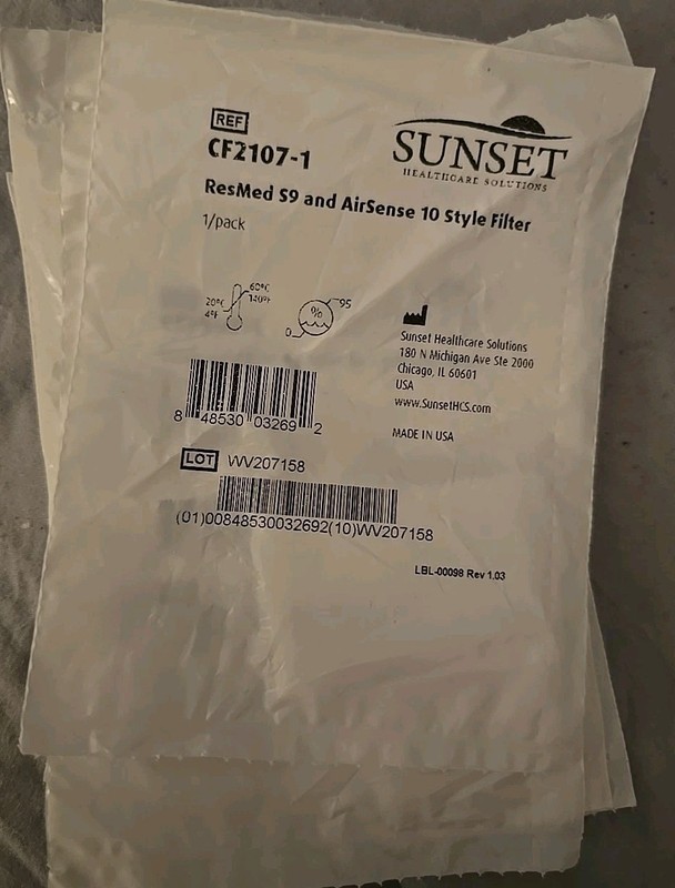 Sunset CF2107-1 Resmed S9 and AirSense 10 Style Filters, Lot of  5 New Sealed