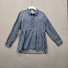 American Eagle Women Blouse M Blue Jegging Fit Peplum Tunic Collar Chambray READ