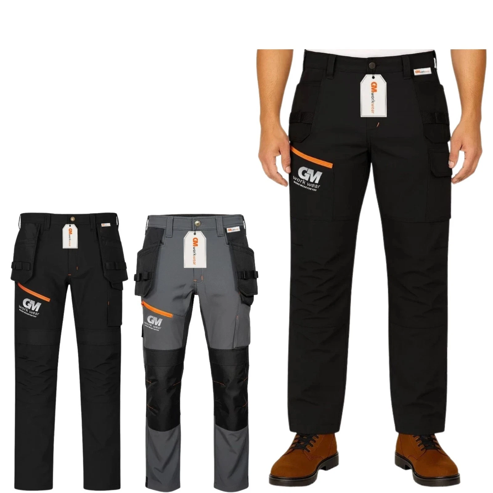 GM Hi Vis Softshell Work Trousers Stretch Waterproof Reflective Workwear PPE Men